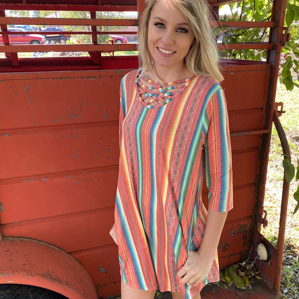Red Serape Western Boho Dress NWT 😍 - Picture 3 of 3